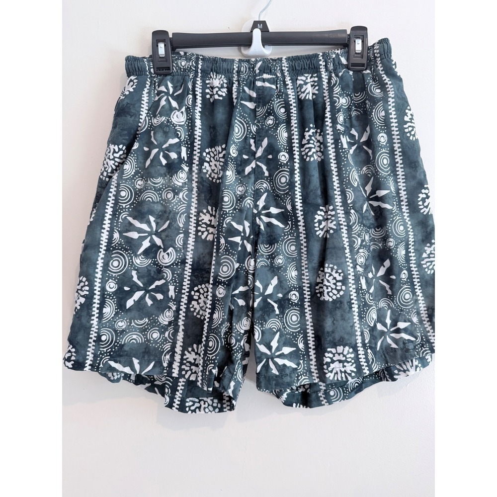 Vintage Sideout Hand Painted Bali Cotton Board Shorts Teal Batik Mens Large 18in